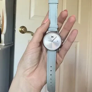 MVMT Silver Watch with Light Blue Strap MVMT | Accessories | Mvmt Light Blue Leather Watch With  main image 3